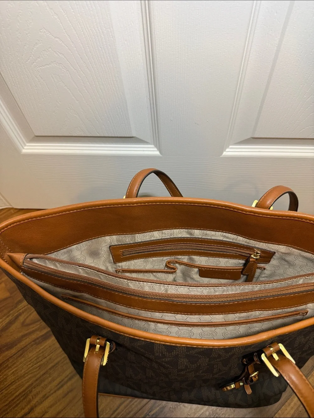 Michael Kors Brown & Tan MK Logo Laptop Tote